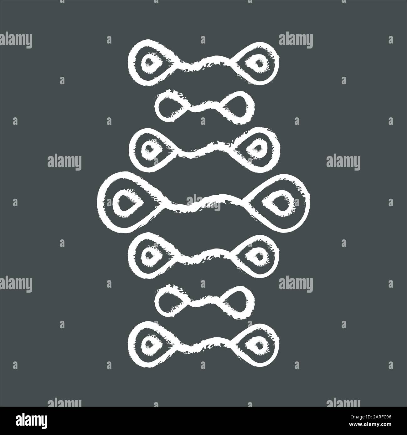 DNA strands chalk icon. Deoxyribonucleic, nucleic acid helix. Spiraling strands. Chromosome. Molecular biology. Genetic engineering. Genome. Genetics. Stock Vector