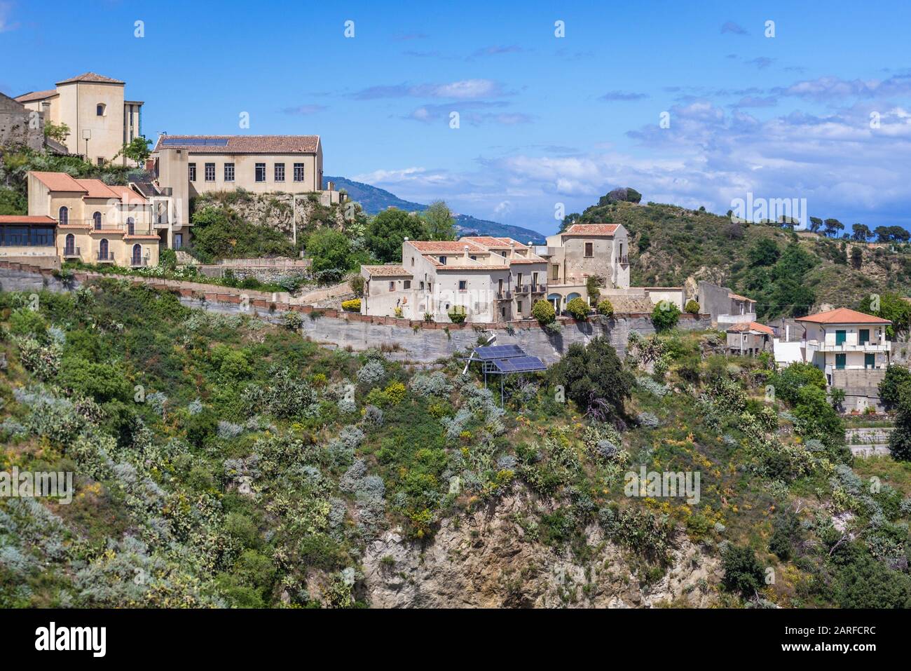 Buildings in Savoca comune, famous for filming locations of The Godfather movies on Sicily Island in Italy. Stock Photo