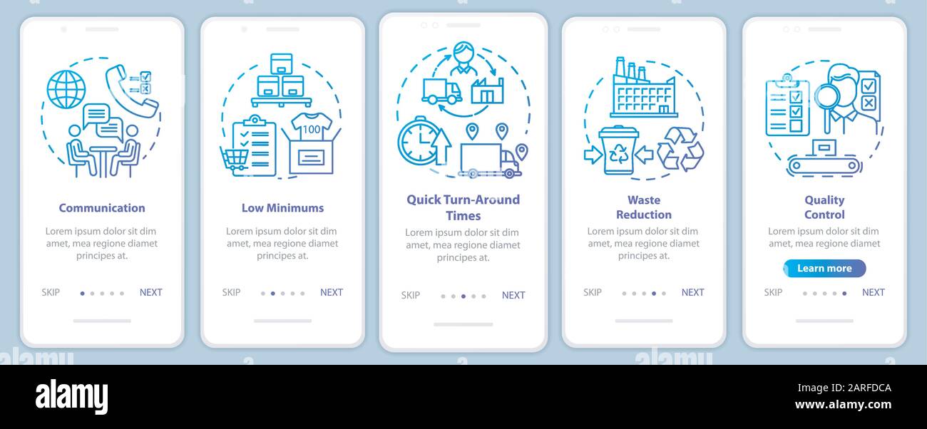 Advantages of local production onboarding mobile app page screen vector ...