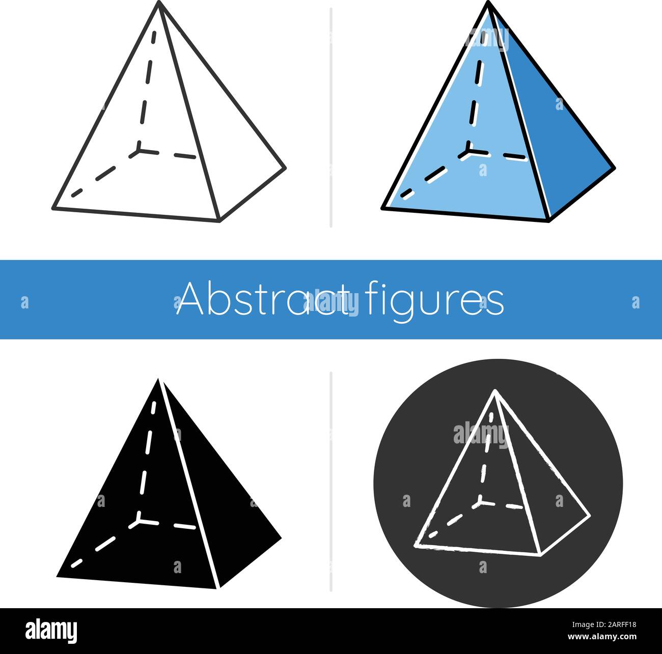 Pyramid icon. Transparent geometric figure. Decorative element. Abstract shape. Isometric form with triangular sides. Flat design, linear and color st Stock Vector