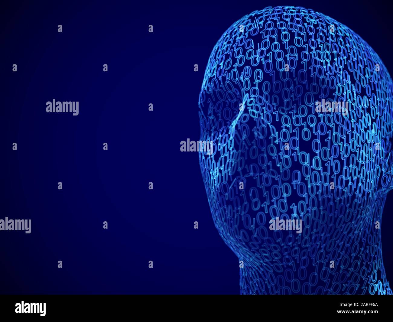 Artificial intelligence or deep machine learning concept: male face consisting of binary code. Stock Vector