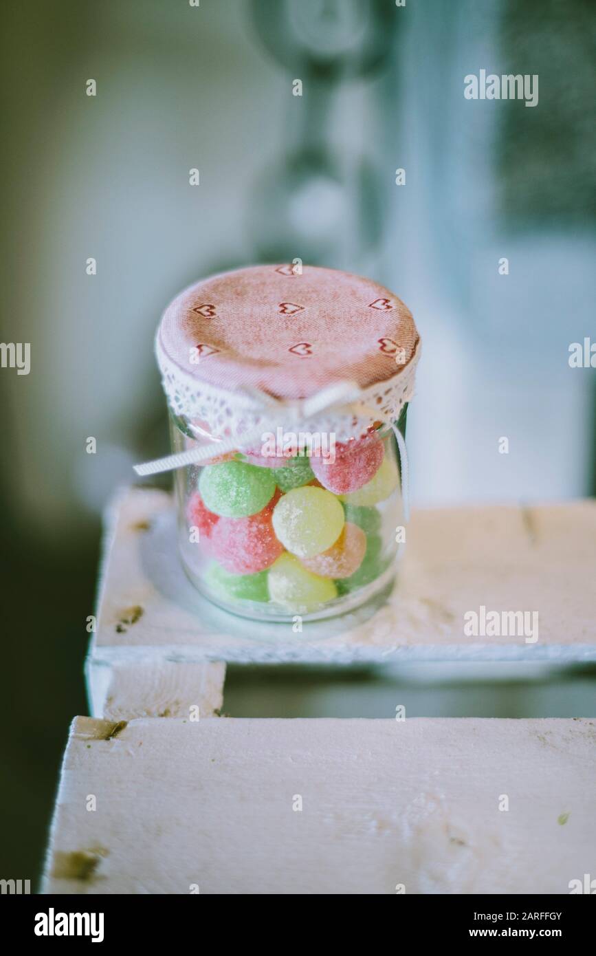 Glass jar with candy Stock Photo Alamy
