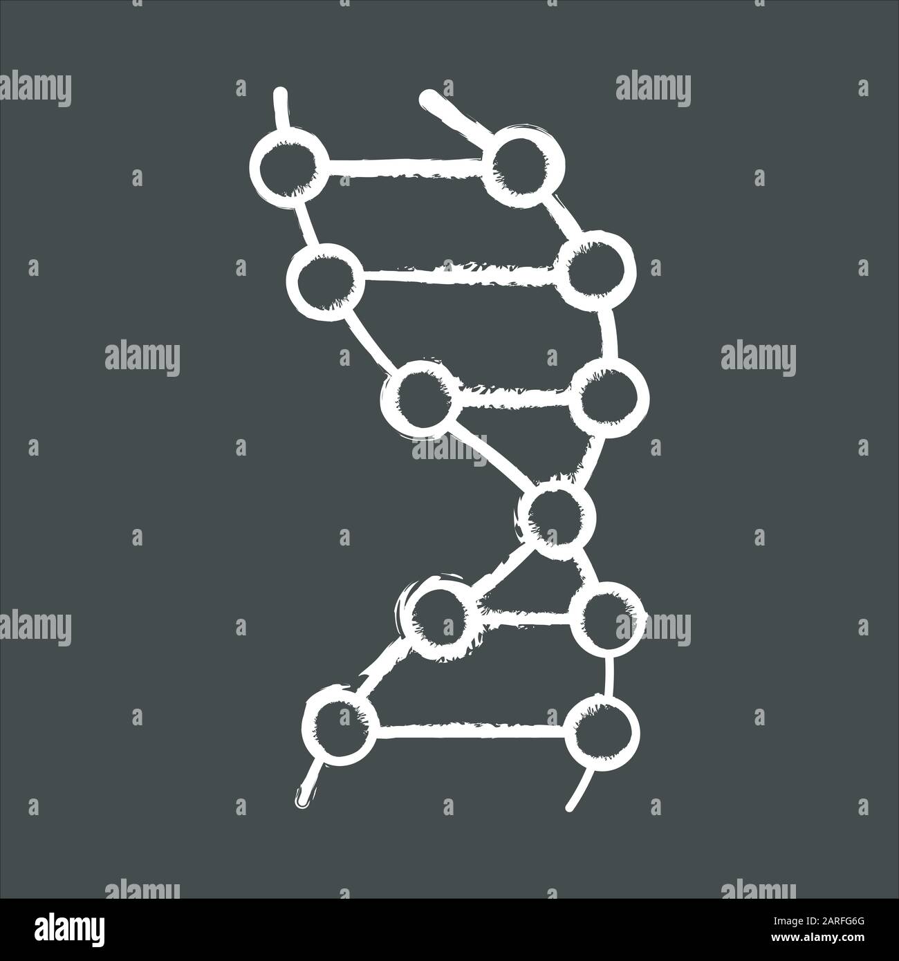 DNA helix chalk icon. Z-DNA. Connected dots, lines. Deoxyribonucleic, nucleic acid. Spiral strands. Chromosome. Molecular biology. Genetic code. Genet Stock Vector