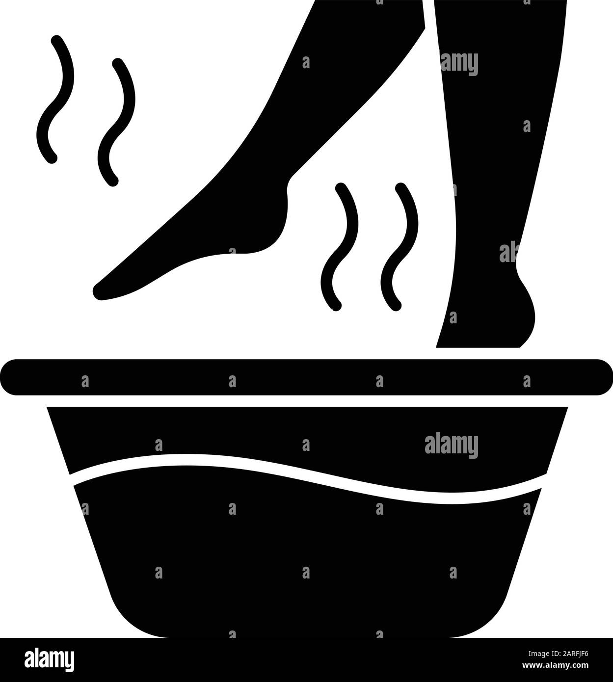 Foot bath glyph icon. Leg in hot water. Spa treatment. Common cold