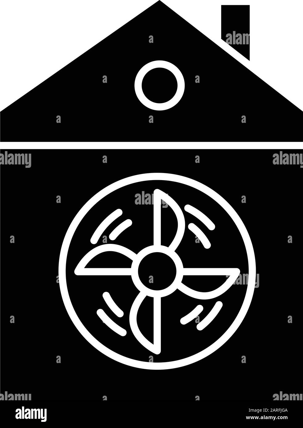 House ventilation glyph icon. Conditioning home. Clean germs and microbes. Dust ventilation system. Ventilator for clear air. Silhouette symbol. Negat Stock Vector