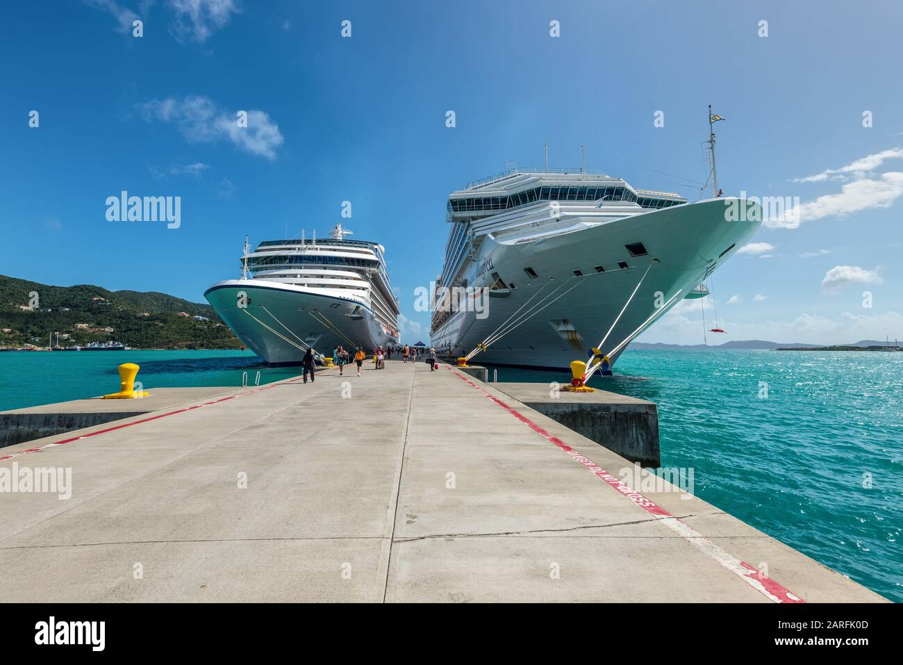 Road Town, British Virgin Islands - December 16, 2018: Cruise ships Riviera and Costa Magica at quay of port in Road Town, Tortola, British Virgin Isl Stock Photo