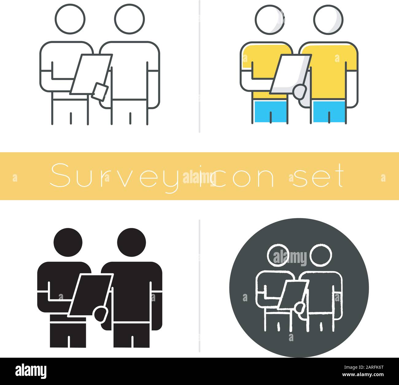 Oral survey icon. Two people Interviewing. Question and answer. Teamwork and communication. Dialogue, talk. Recruiter with employee. Flat design, line Stock Vector
