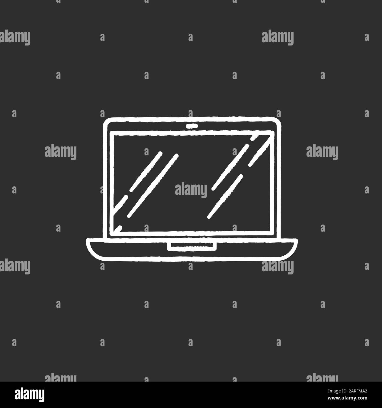 Open laptop chalk white icon on black background. Portable computer. Compact electronic gadget. Netbook, notebook, ultrabook. Mobile device. Digital t Stock Vector