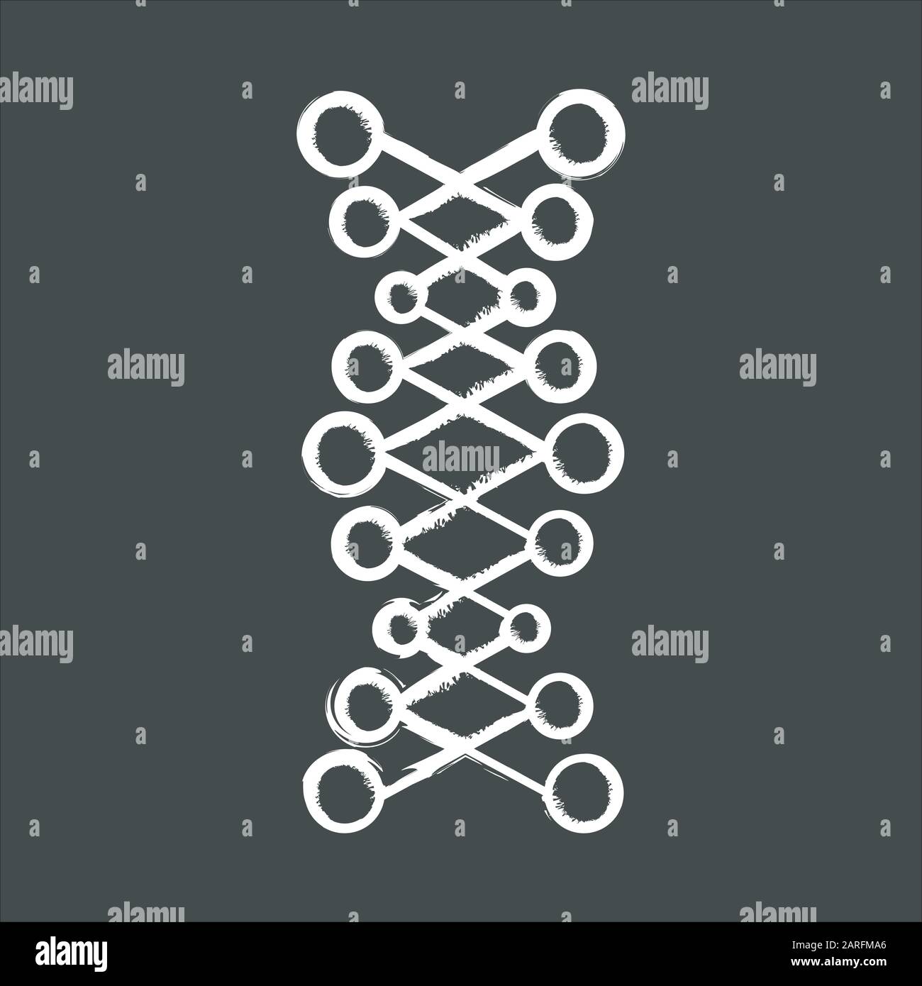 DNA double helix chalk icon. Connected dots, lines. Deoxyribonucleic, nucleic acid. Spiral strands. Chromosome. Molecular biology. Genetic code. Genet Stock Vector