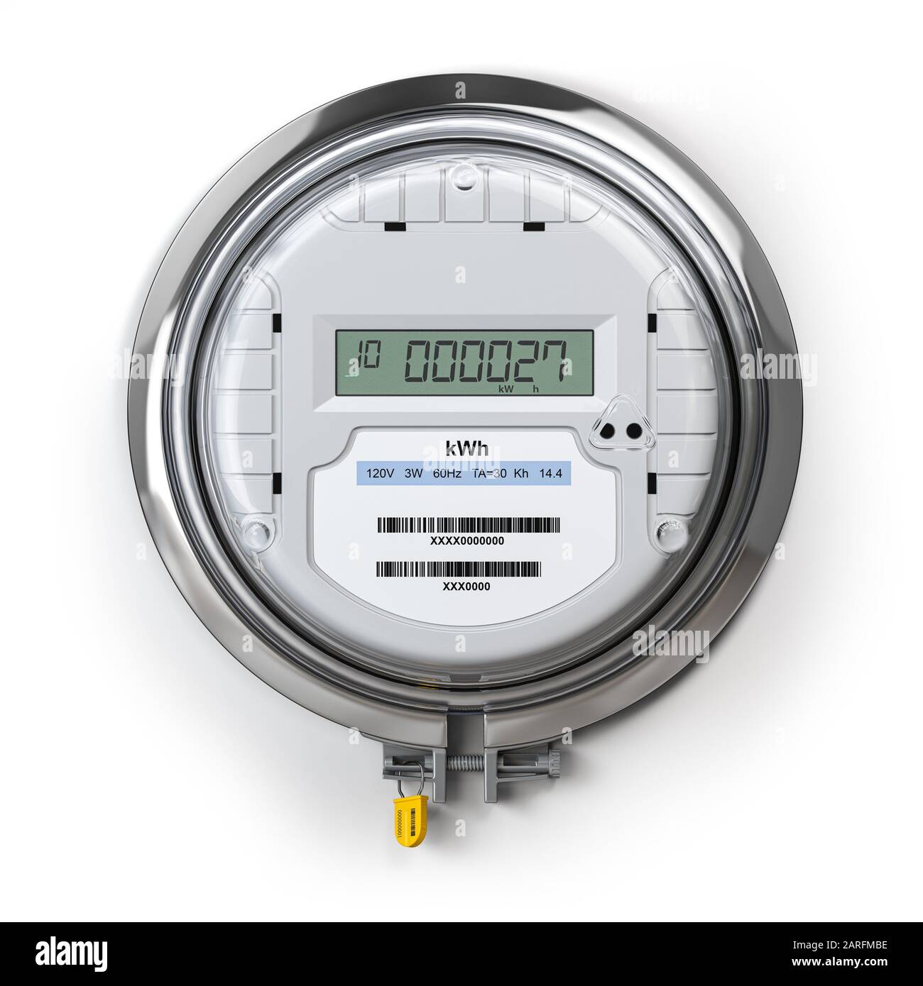 Digital electric meter with lcd screen isolated on white. Electricity
