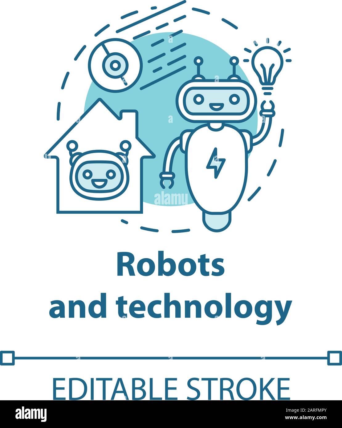 Robots and technology turquoise concept icon. Smart house management idea thin line illustration. Innovations for apartment. Artificial intelligence. Stock Vector