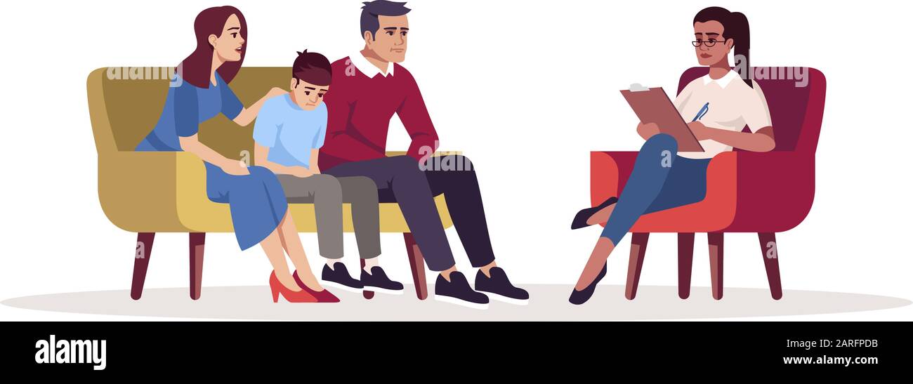 Family therapy session semi flat RGB color vector illustration. Parenting difficulties