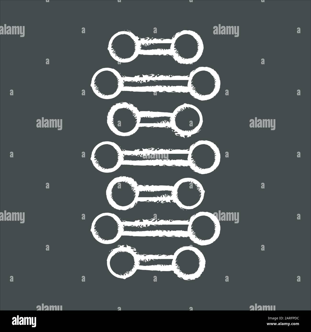 DNA spiral chains chalk icon. Connected dots, lines. Deoxyribonucleic, nucleic acid helix. Spiral strand. Chromosome. Molecular biology. Genetic code. Stock Vector