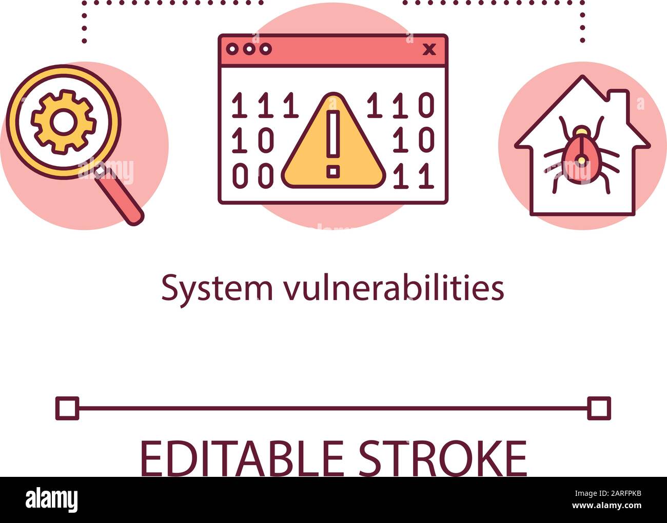System vulnerabilities concept icon. Search for software bugs and virus ...