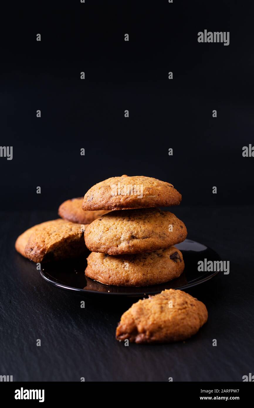 Food concept fresh bake Homemade organic Whole grains and wheat bran butter cookies with copy space Stock Photo