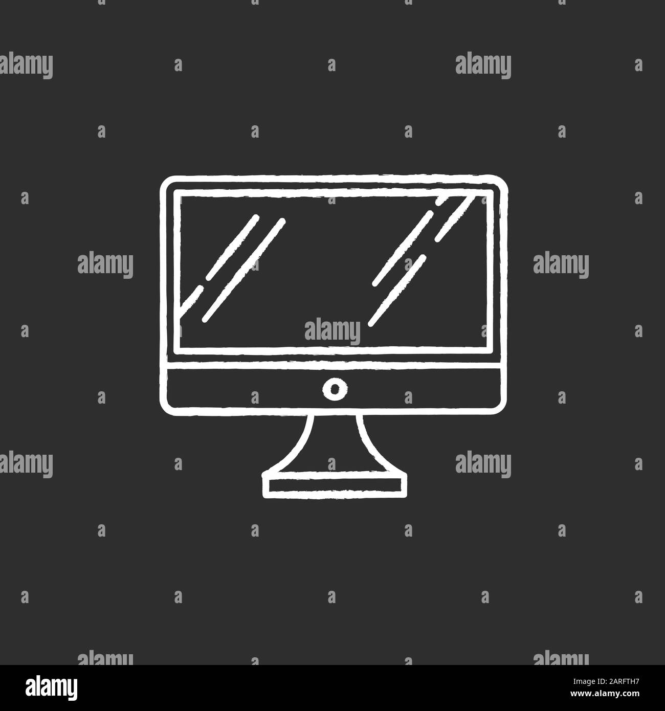 Desktop computer monitor chalk white icon on black background. Regular ...