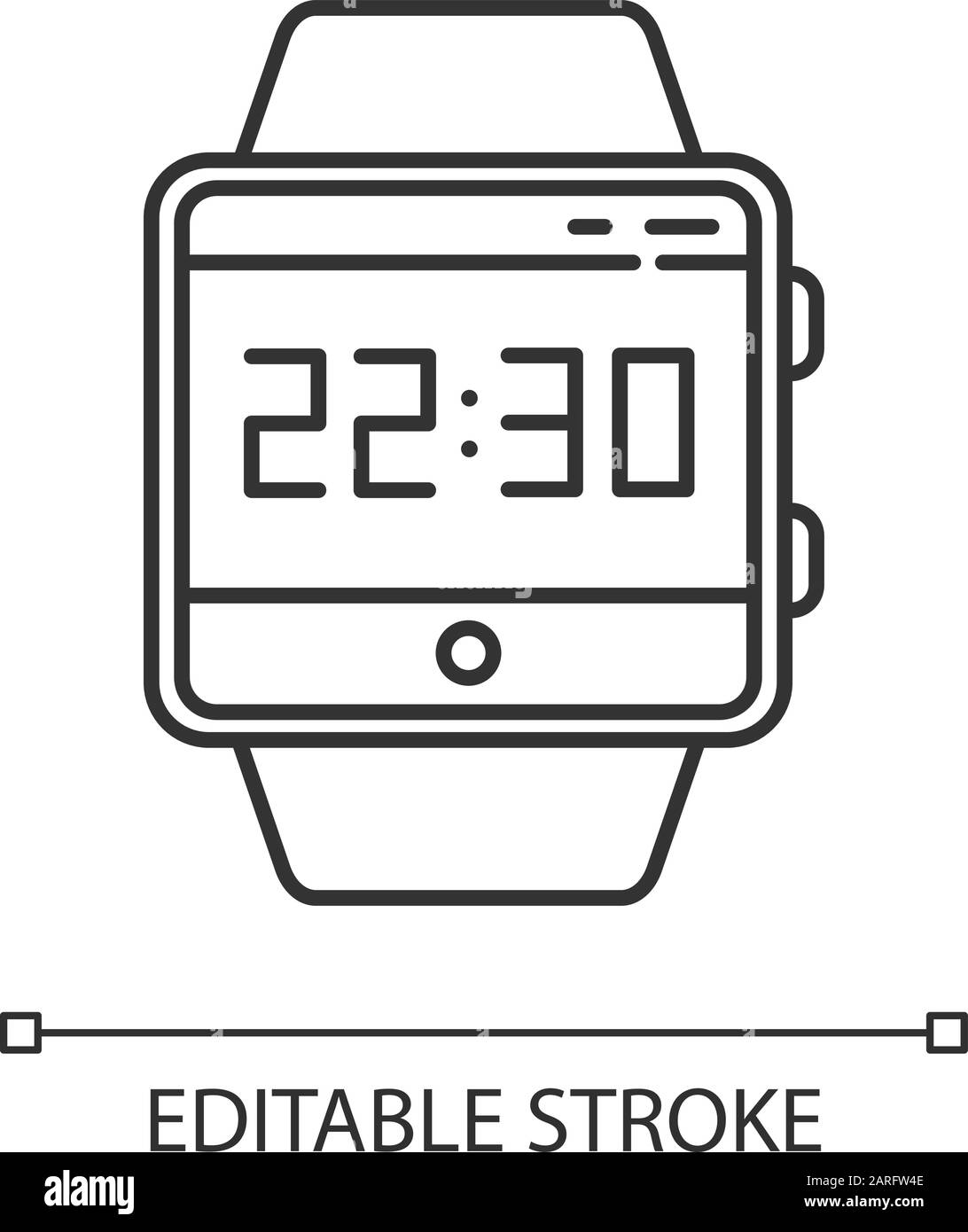 Current time smartwatch function linear icon. Clock, time measurement. Hours, minutes and seconds counting.Thin line illustration. Contour symbol. Vec Stock Vector