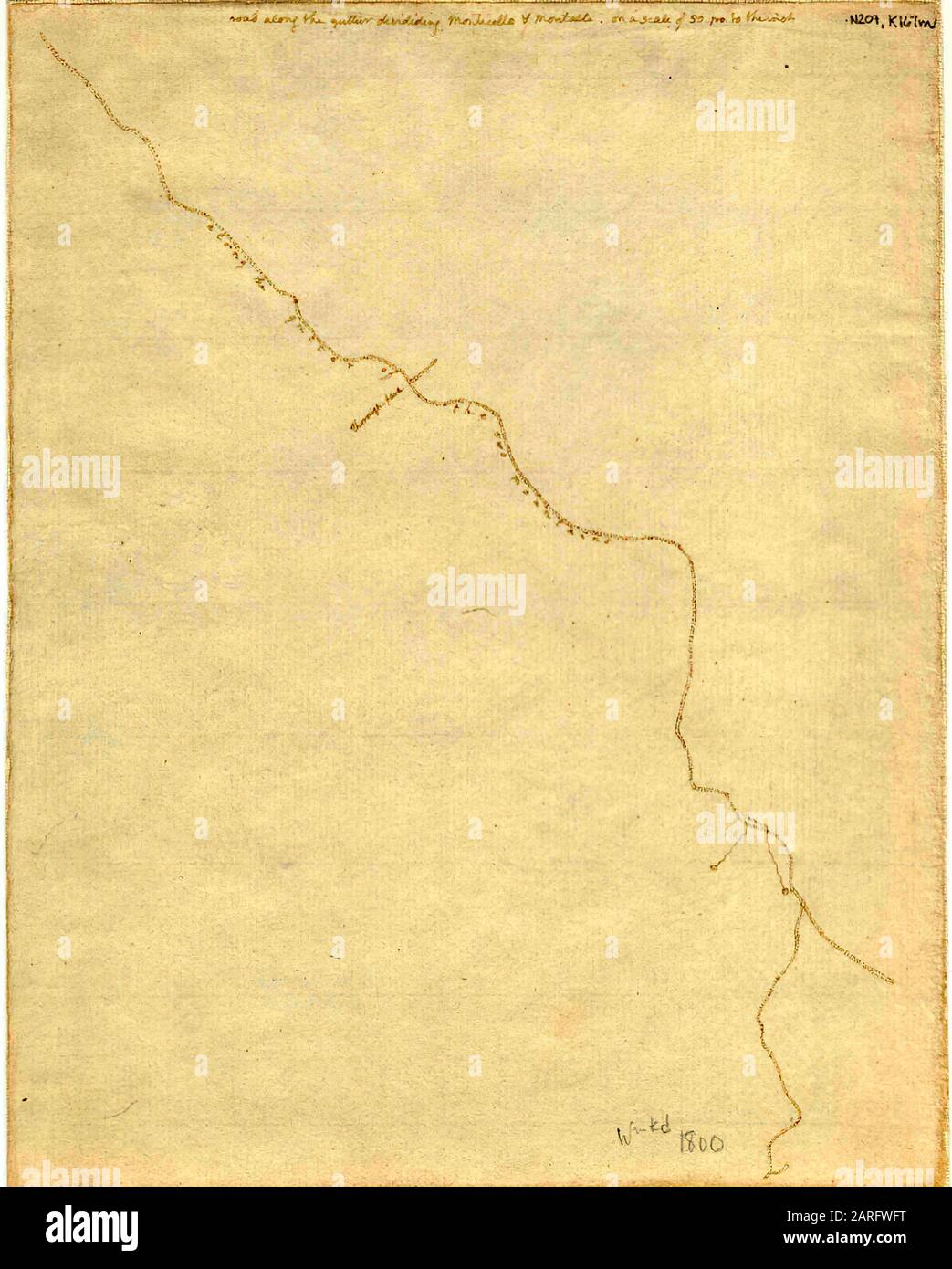 Monticello: Monticello-Montalto road (plat), 1806, by Thomas Jefferson. Plat of an 1806 survey, ''road along the gutter dividing Monticello and Stock Photo