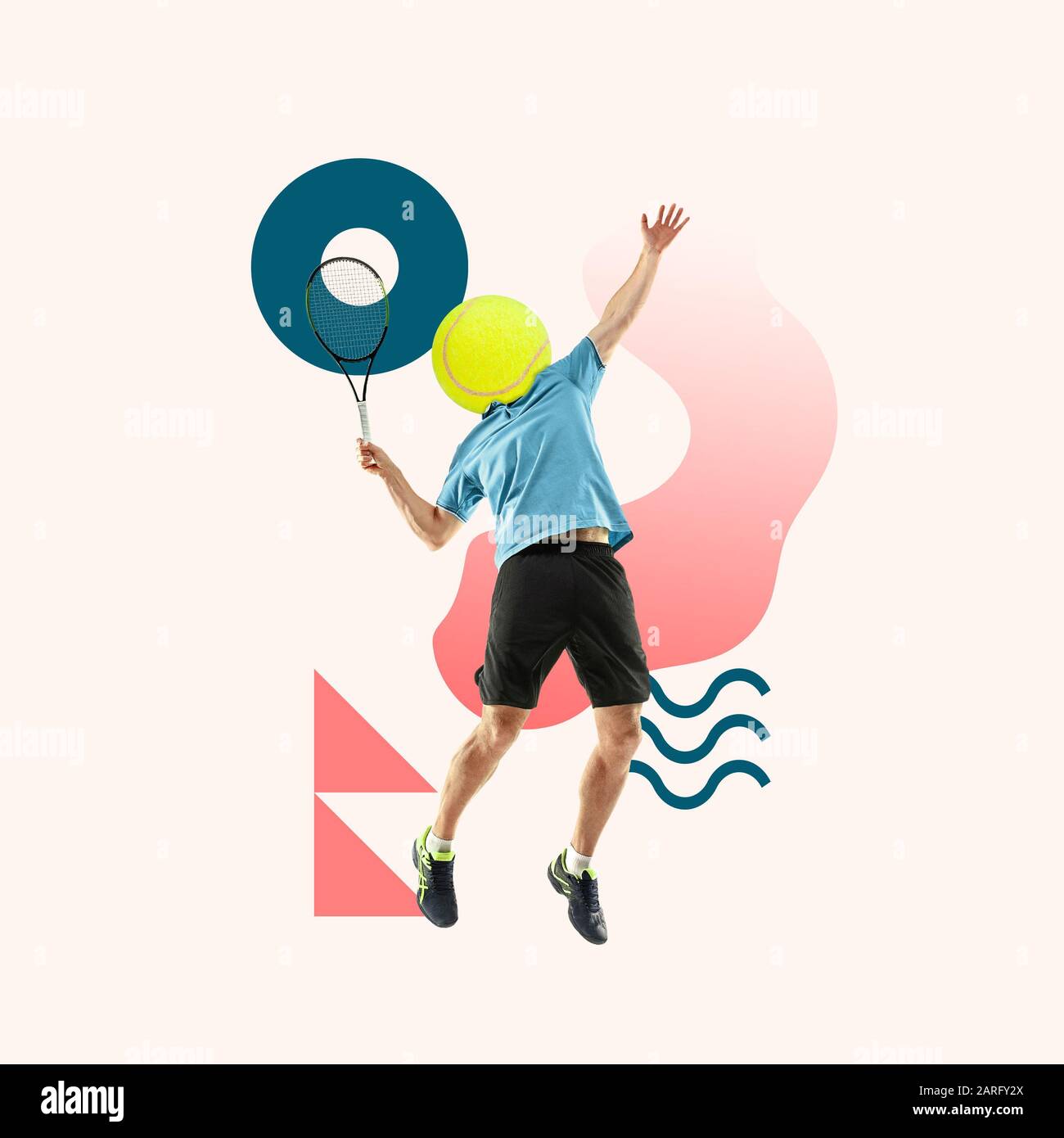 Creative sport and geometric style. Tennis player in action, motion on ...