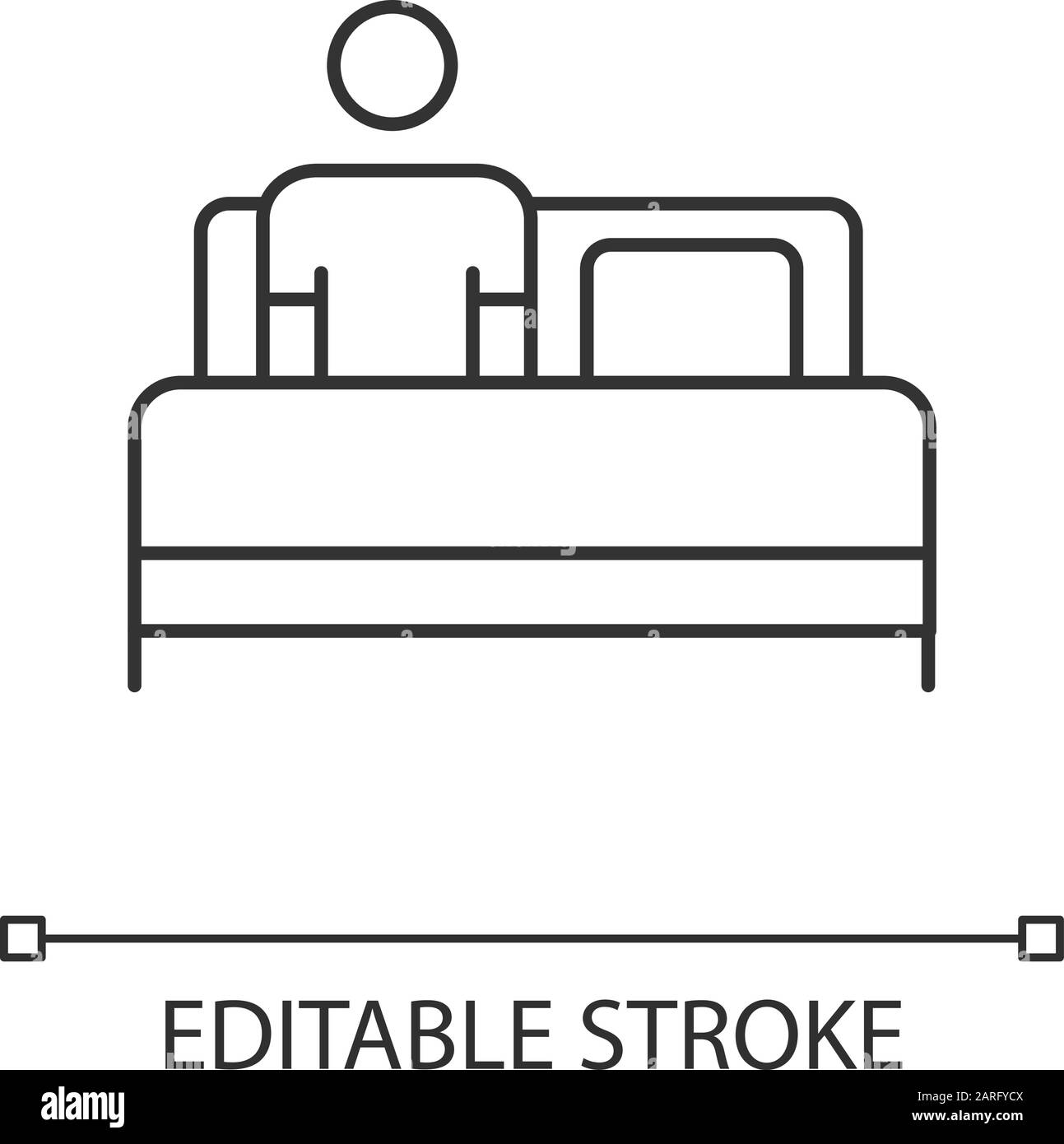 Bed rest linear icon. Tired man under blanket. Common cold aid. Leisure