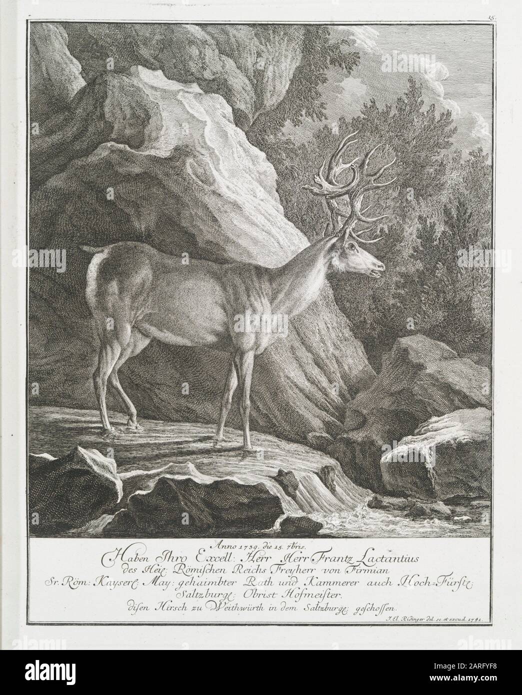 Anno 1739 the 15 7 bris, have Thro Excell. Mr. Mr. Franz Lactantius of salvation. Roman Empire Freyherr by Firmian Sr. Röm. Kayserl. May. Haimed Rath Stock Photo