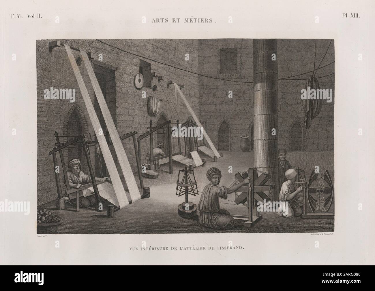 Arts and Crafts. Interior view of the weaver's attic. Jomard, M. (Edme