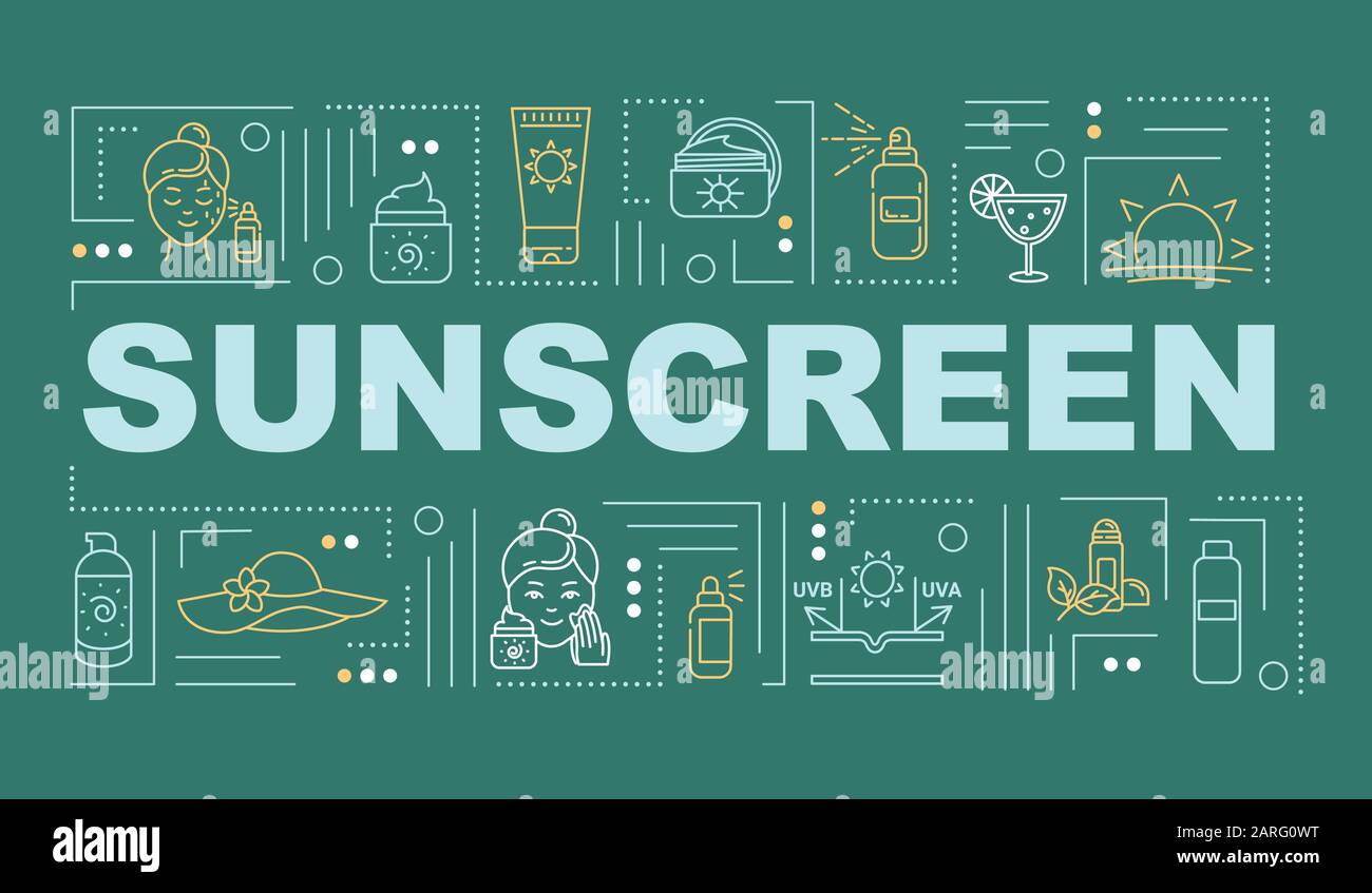 Sunscreen word concepts banner. Skincare and sun protection ...