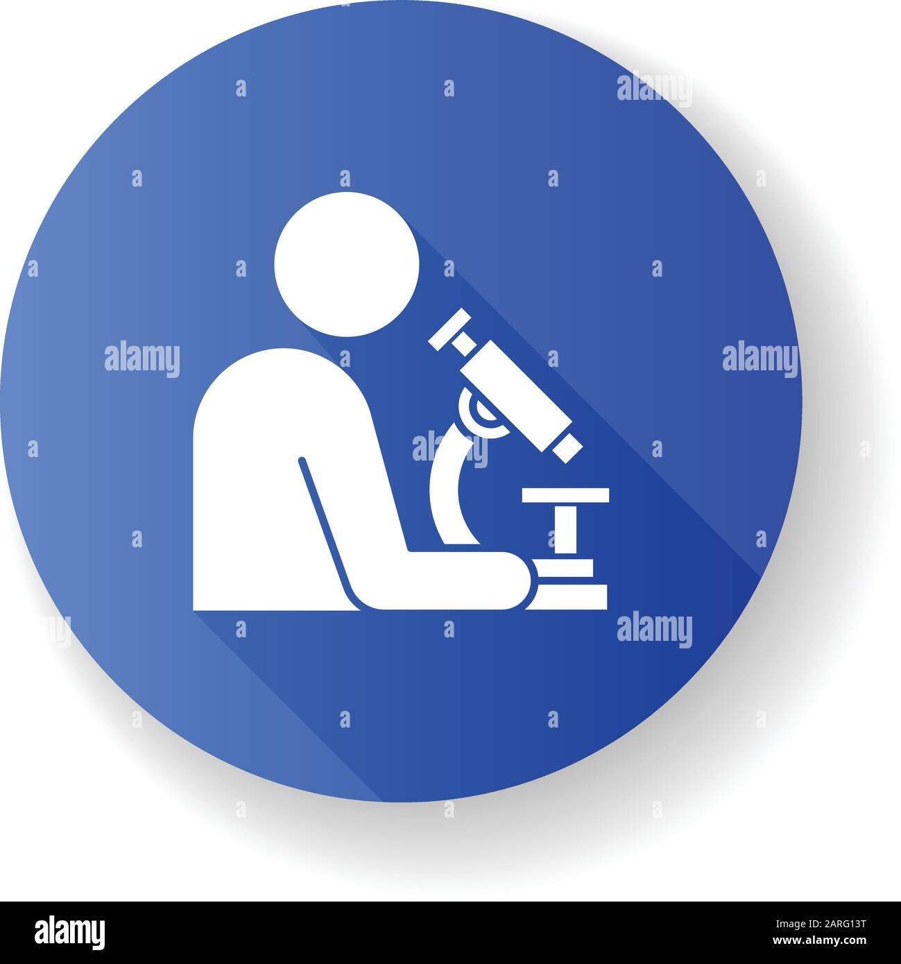 Man with microscope blue flat design long shadow glyph icon. Scientist ...