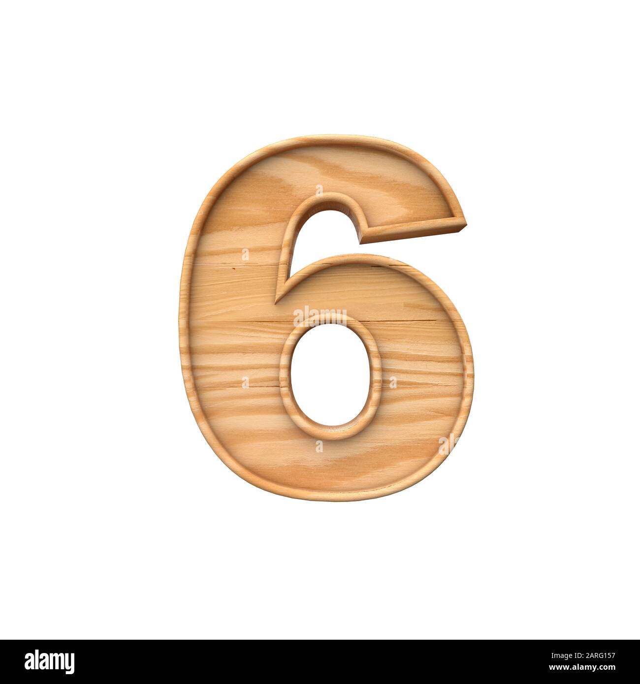 Wooden number 6 symbol. 3D Rendering Stock Photo