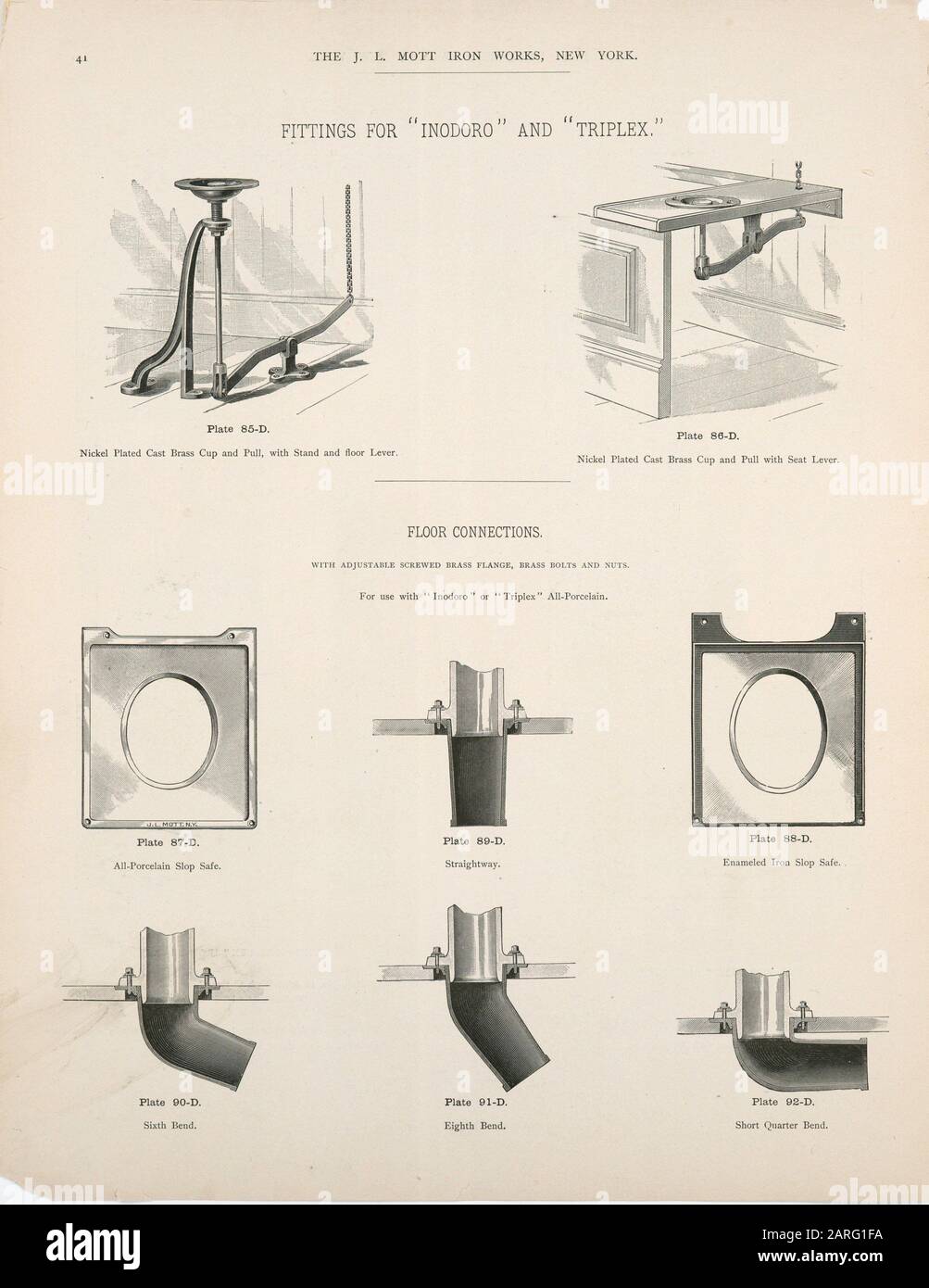 Fittings for Inodoro and Triplex. Plates 85-D to 92-D. J.L. Mott Iron Works (Publisher). Catalogue D: The bath room illustrated, also fixtures for Stock Photo