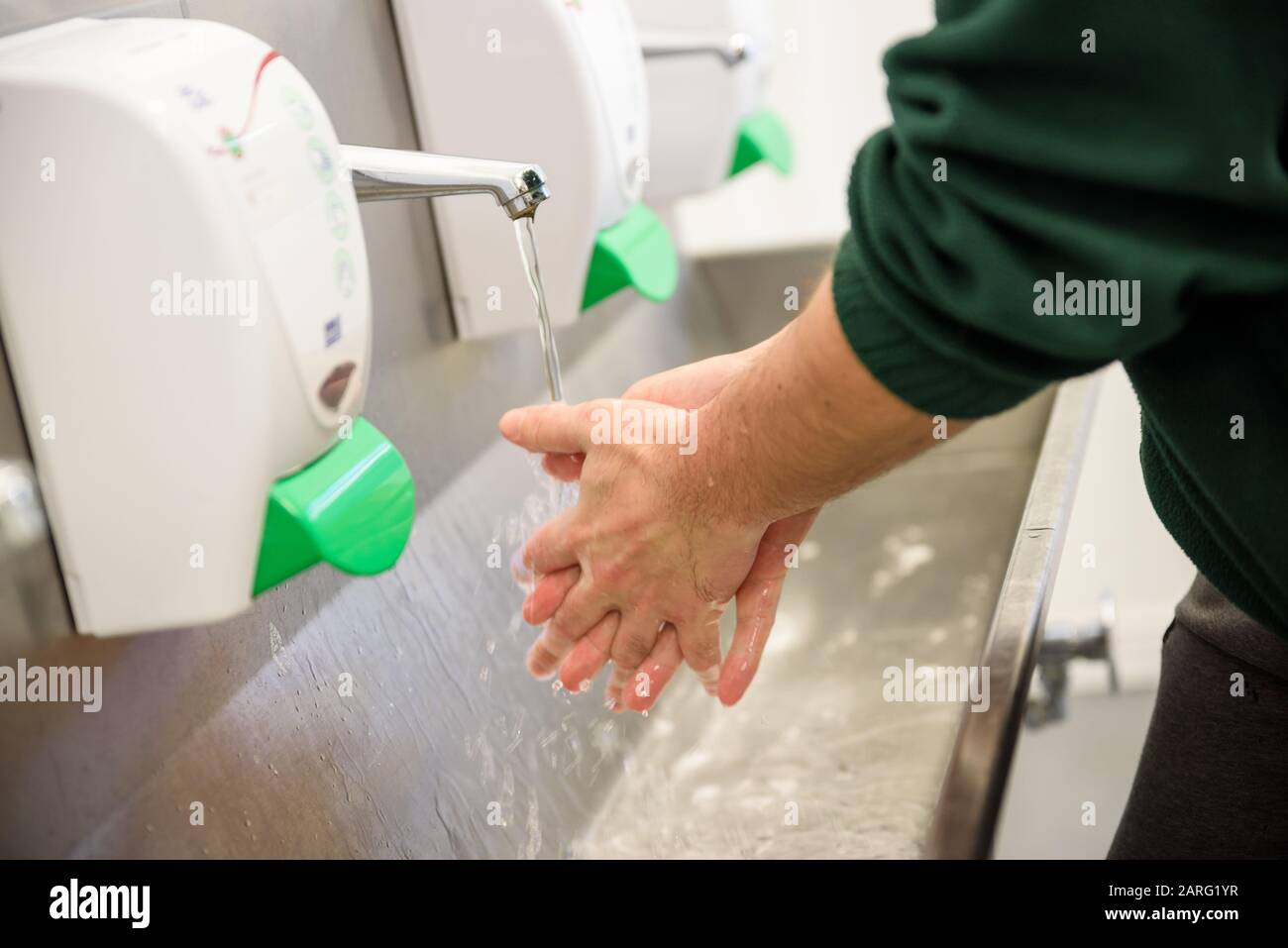 Hand Hygiene And Food Safety Factory Worker Washing Hands Coronavirus