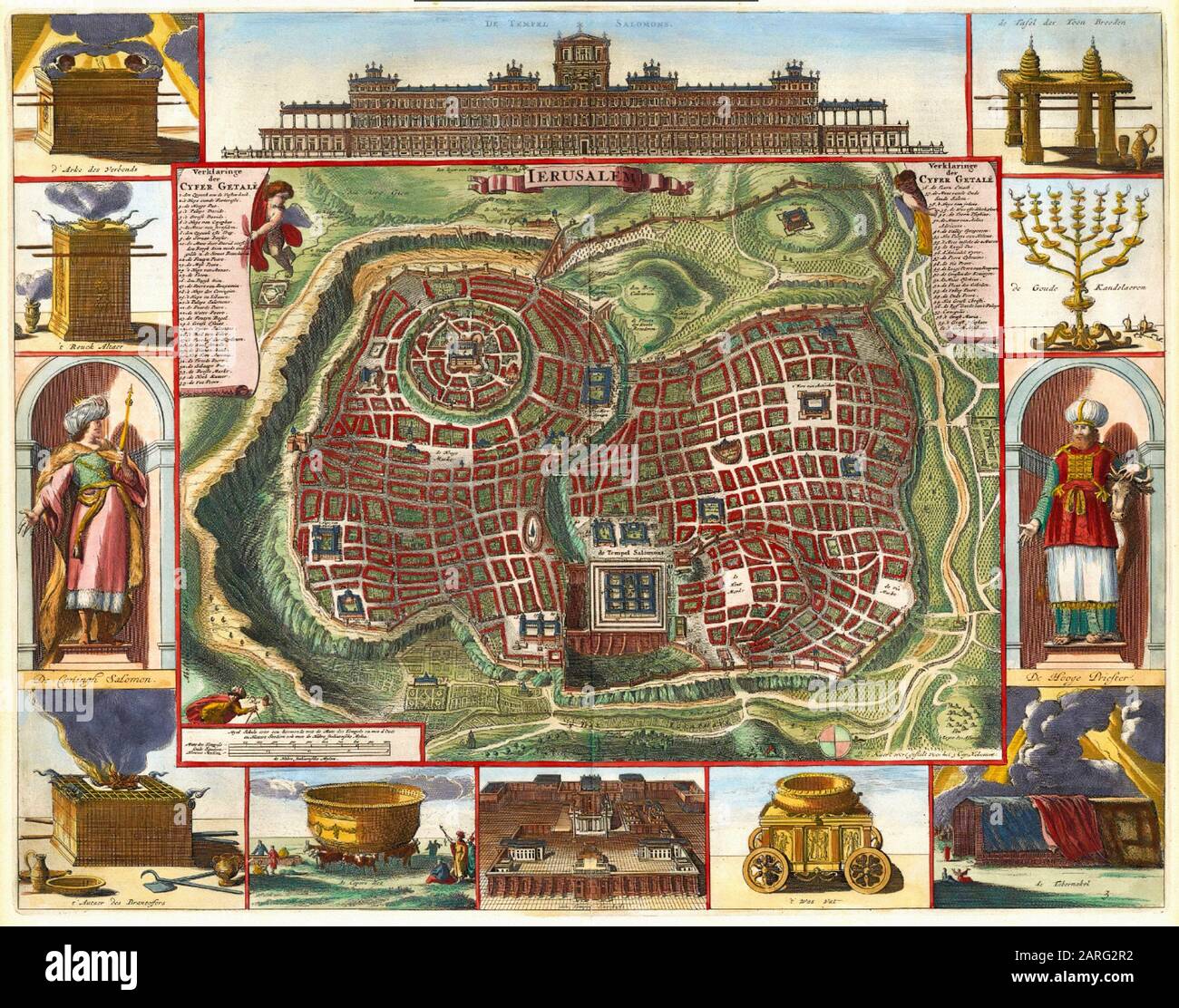Map of ancient Jerusalem after Villalpando and a Bird's-eye View of the