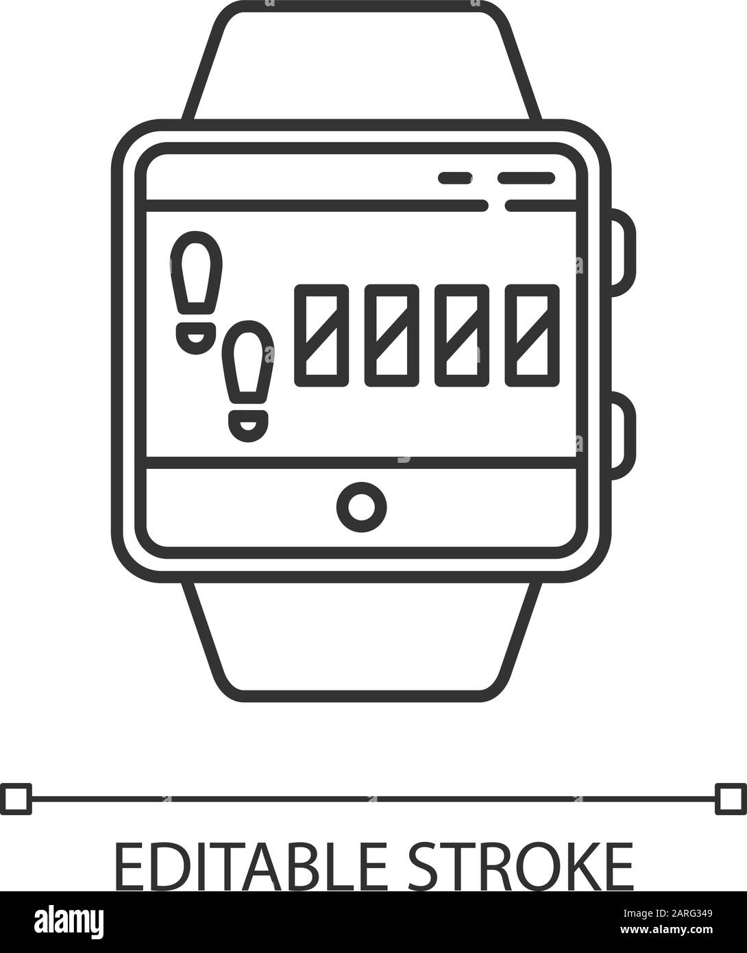 Steps tracking smartwatch function linear icon. Sport training, walking