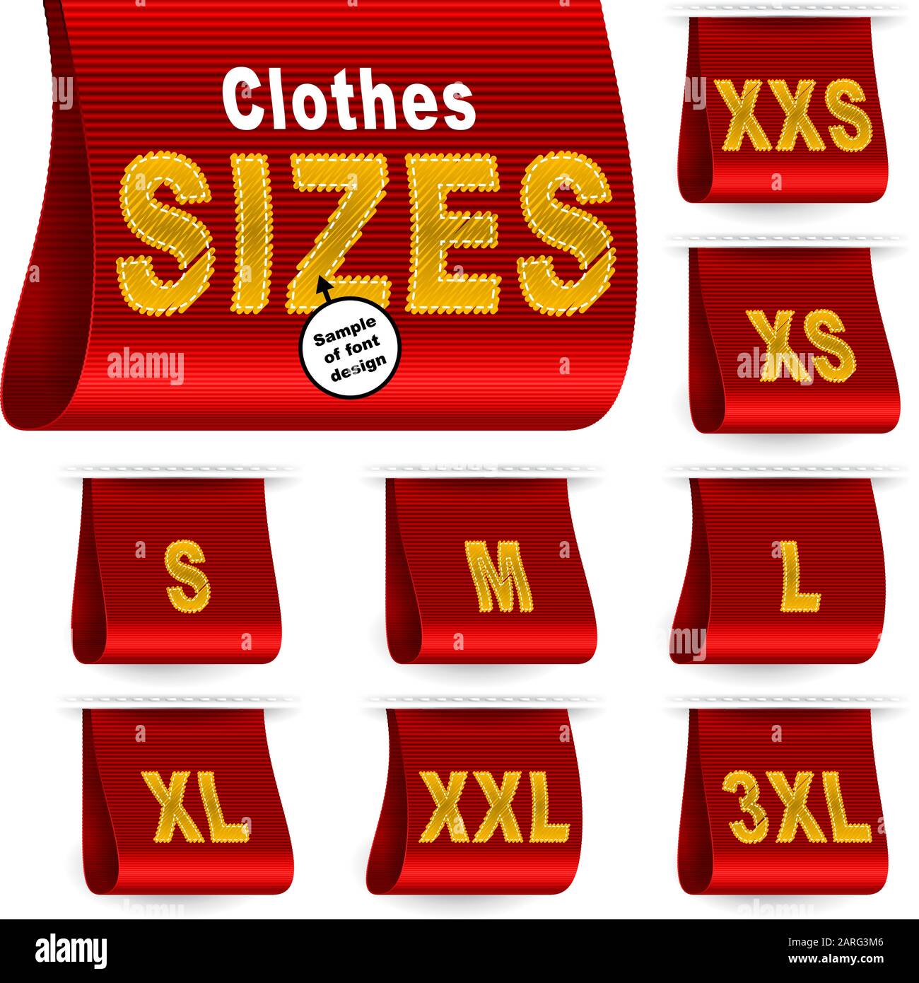 Clothes size labels with standard designation symbols of garment