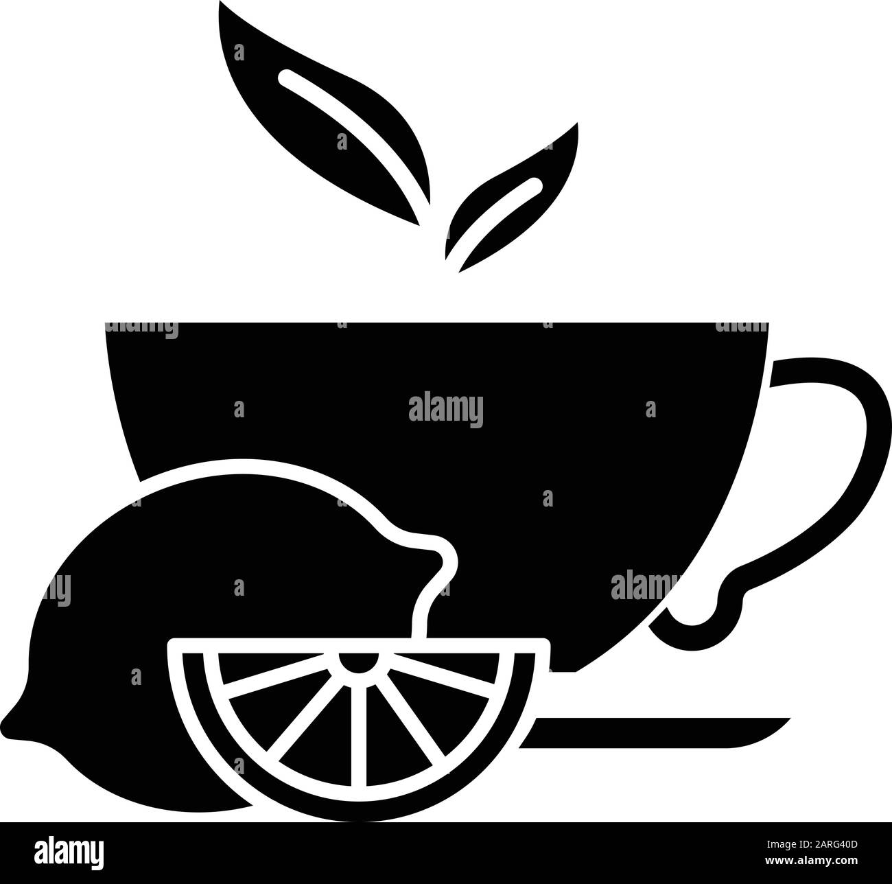 Lemon tea glyph icon. Common cold aid. Healthcare. Aromatic teacup. Hot drink in cup. Antioxidant with vitamin C. Beverage to relax. Silhouette symbol Stock Vector