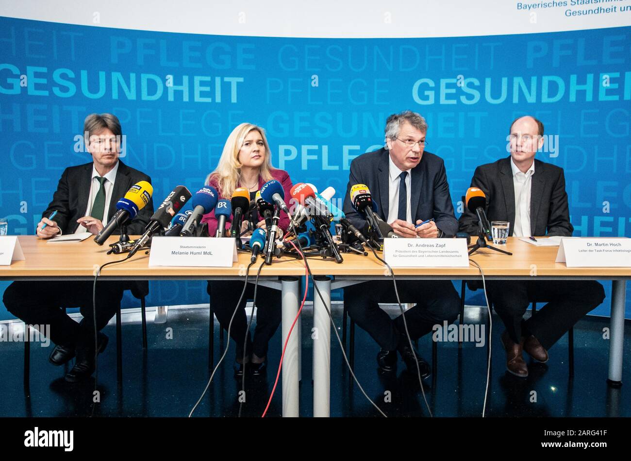 Munich, Bavaria, Germany. 28th Jan, 2020. In connection with the first confirmed case of Corona Virus in Germany, the Bavarian Health Ministry (Bayerisches Staatsministerium fuer Gesundheit und Pflege) held a press conference to discuss the findings.  The affected is a 33 year old from Landsberg, who works at a firm in Starnberg recently had contact with a Chinese employee in Germany during a training seminar on the 21st. Credit: ZUMA Press, Inc./Alamy Live News Stock Photo