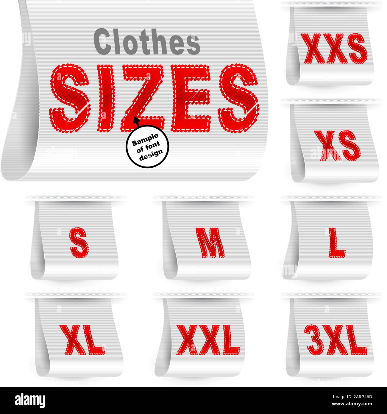 Clothes size labels with standard designation symbols of garment