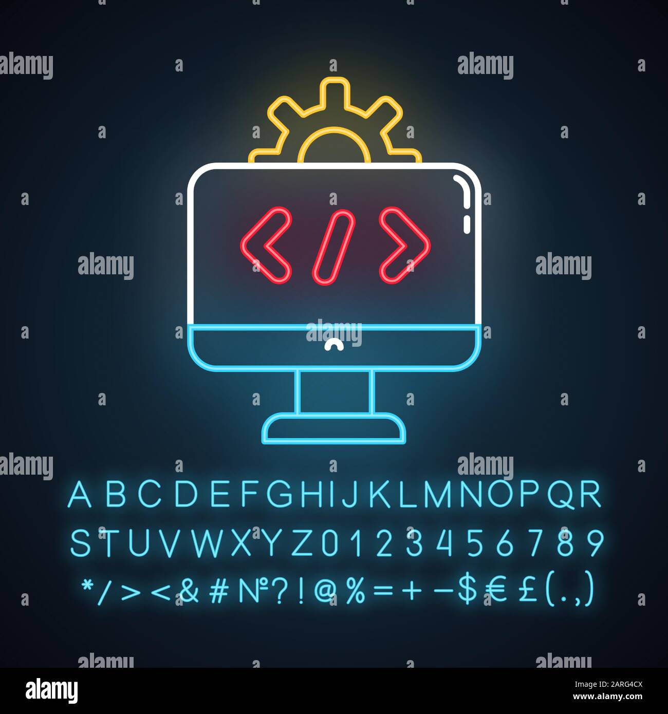 Software industry neon light icon. Information technology sector ...