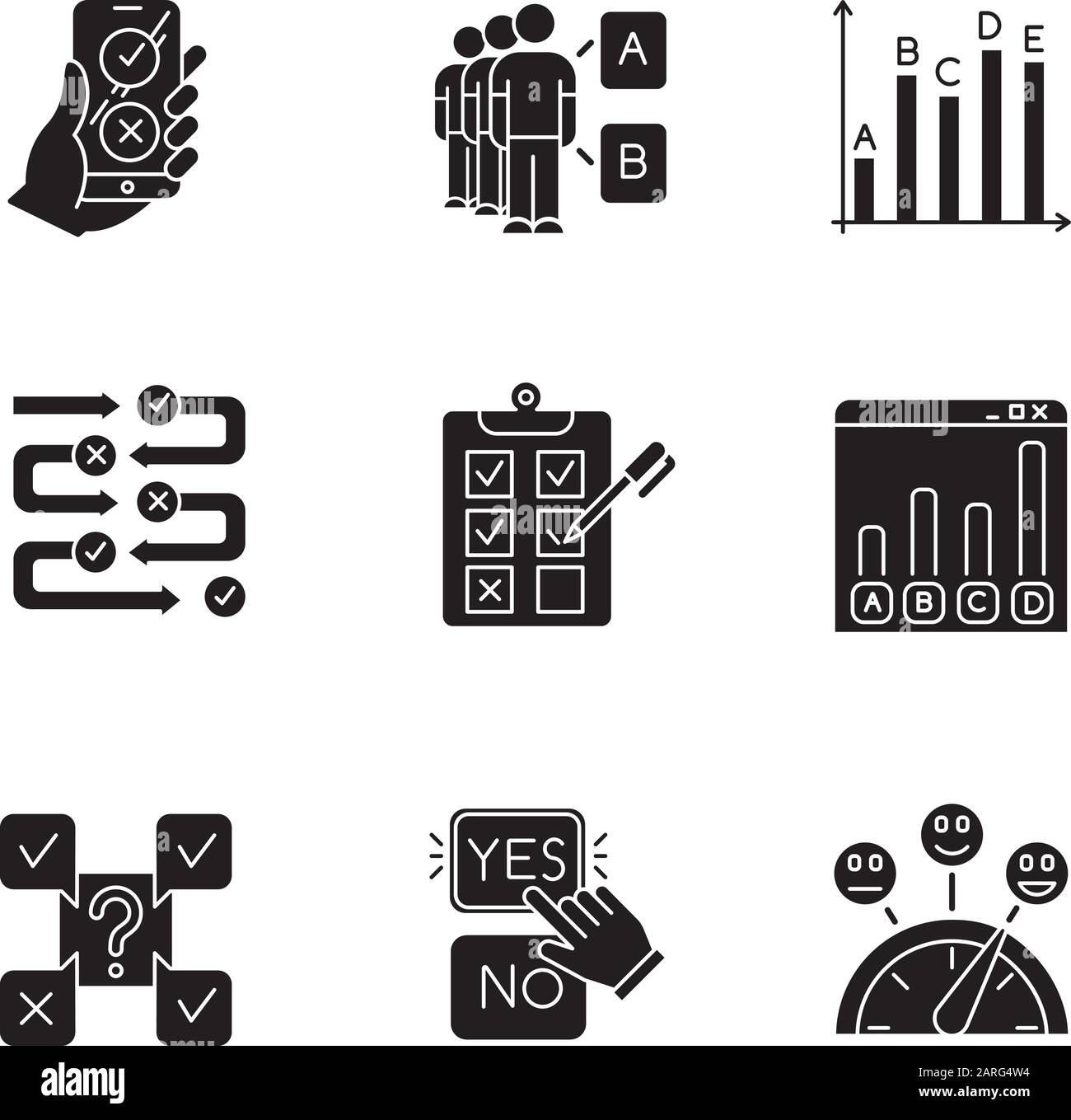 Survey Glyph Icons Set Online Poll Choose Option Select Answer Approve Disaprrove Social Opinion Mass Poll Written Test Statistics Infograph Stock Vector Image Art Alamy