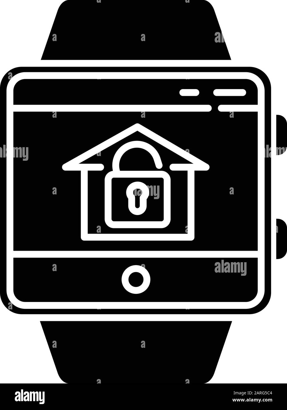 Home security monitoring smartwatch function glyph icon. House alarm system remote control device feature. Fitness wristband. Silhouette symbol. Negat Stock Vector