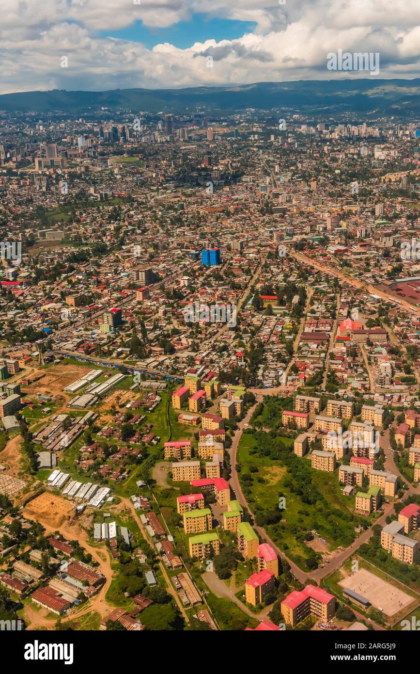 Aerial views of the capital of Ethiopia, Addis Ababa. Stock Photo