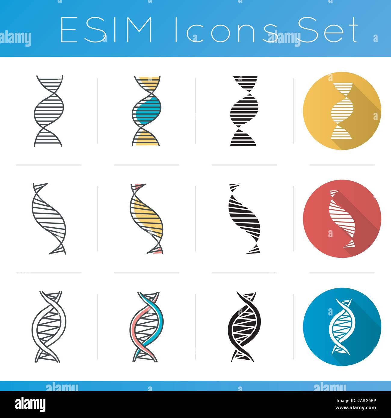 DNA Spiral Chains Icons Set. Deoxyribonucleic, Nucleic Acid Helix ...