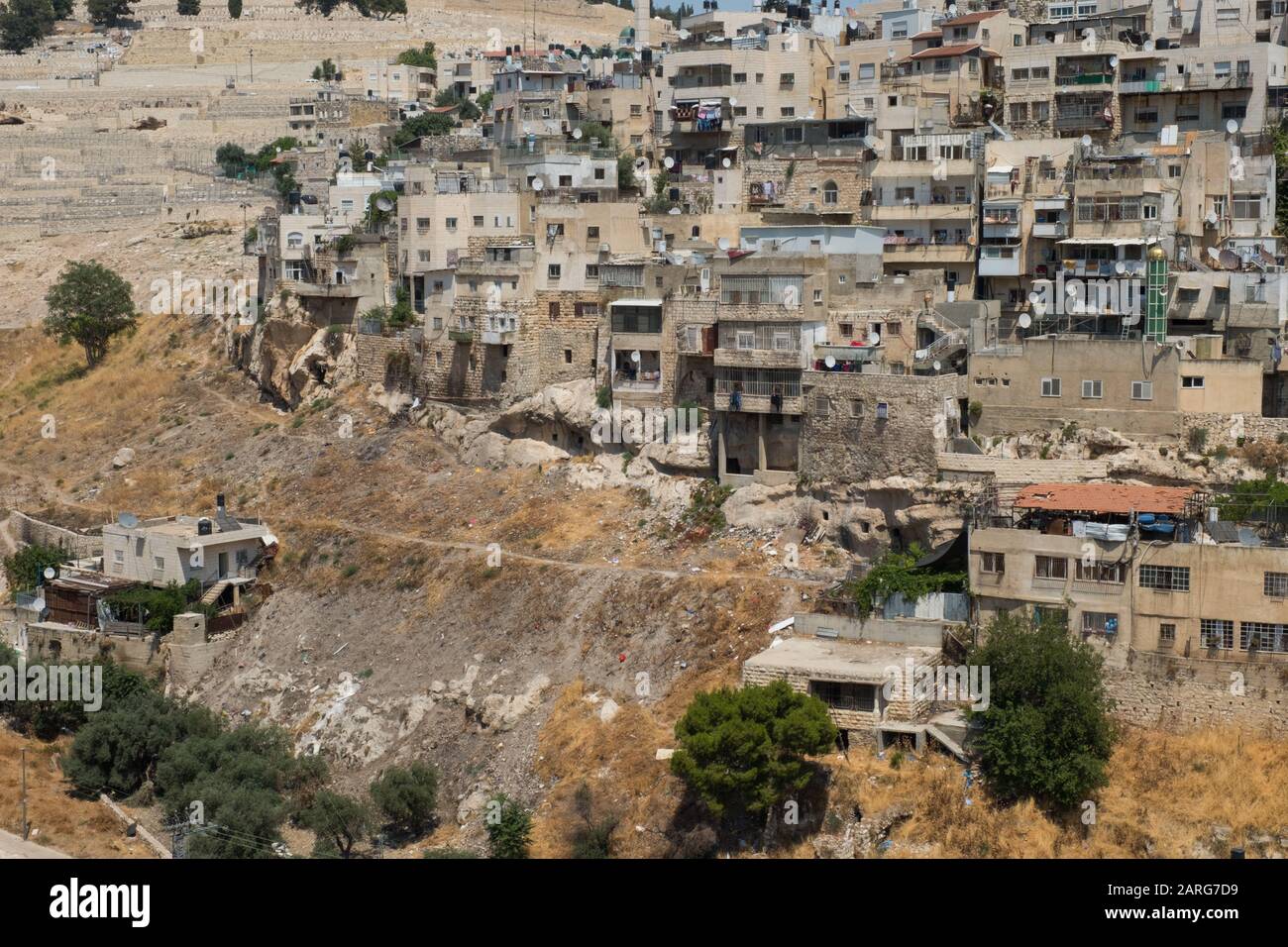View of Silwan and the Jewish Cemetery from the City of David, Jerusalem, Israel Stock Photo