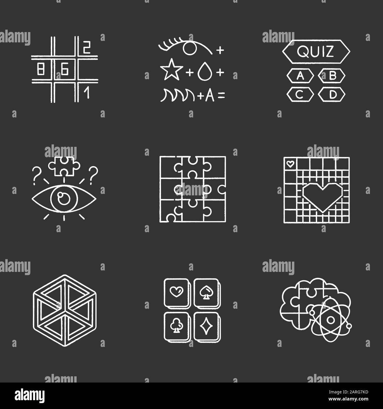 Puzzles and riddles chalk icons set. Sudoku. Trivia quiz. Nonogram. Optical  illusion. Jigsaw. Logic games. Mental exercise. Challenge. Brain teaser. I  Stock Vector Image & Art - Alamy