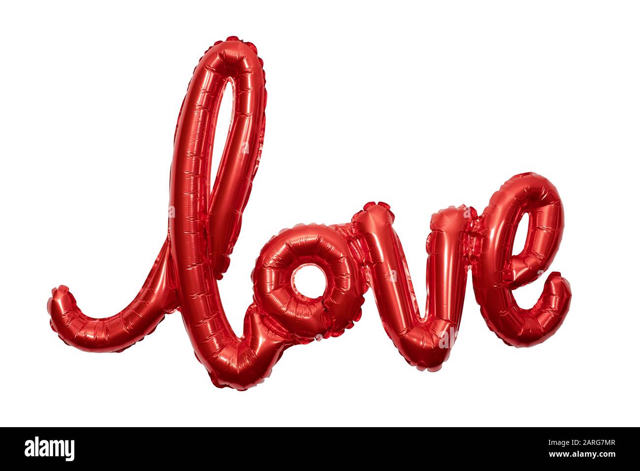 Inflated party balloon forming the word love with script letters Stock Photo