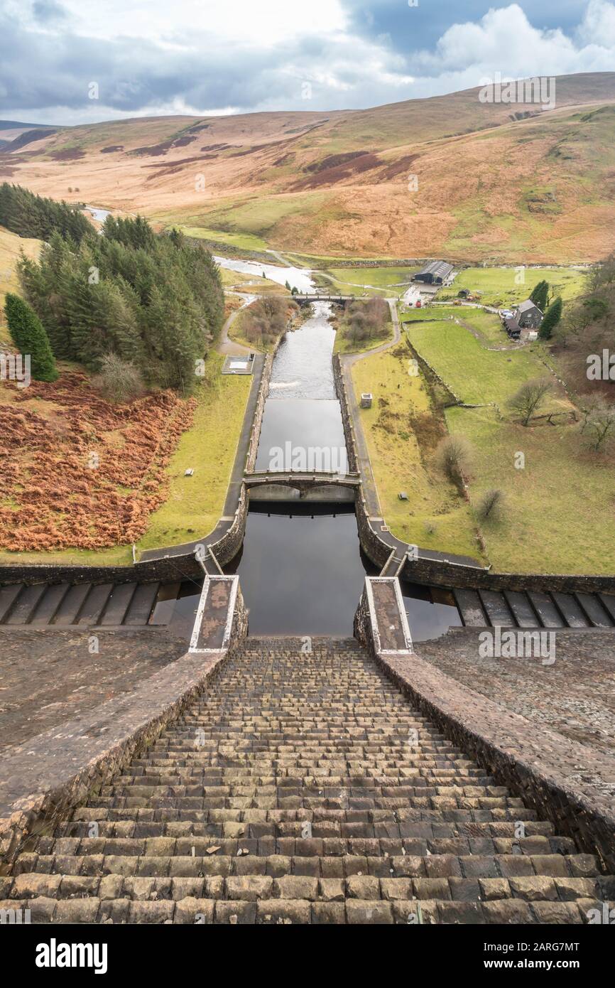 View from Claerwen dam in the Elan valley Radnorshire Wales UK. November 2019. Stock Photo