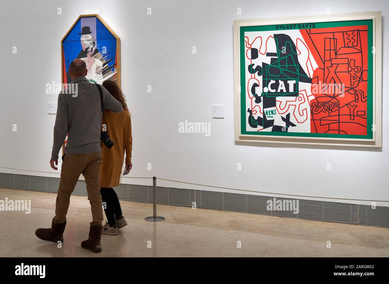 '''Pochade'', 1956-1958, Stuart Davis (1892-1958) and ''In Memoriam of Cecchino Bracci'', 1962, David Hockney (1937), Reina Sofia Museum, Madrid, Stock Photo