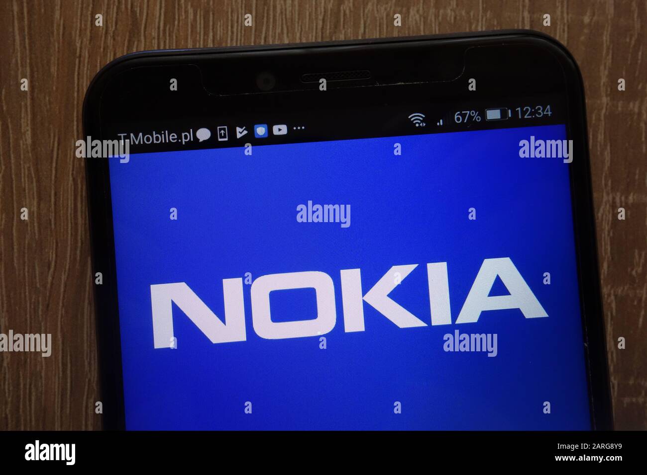 Nokia logo displayed on a modern smartphone Stock Photo