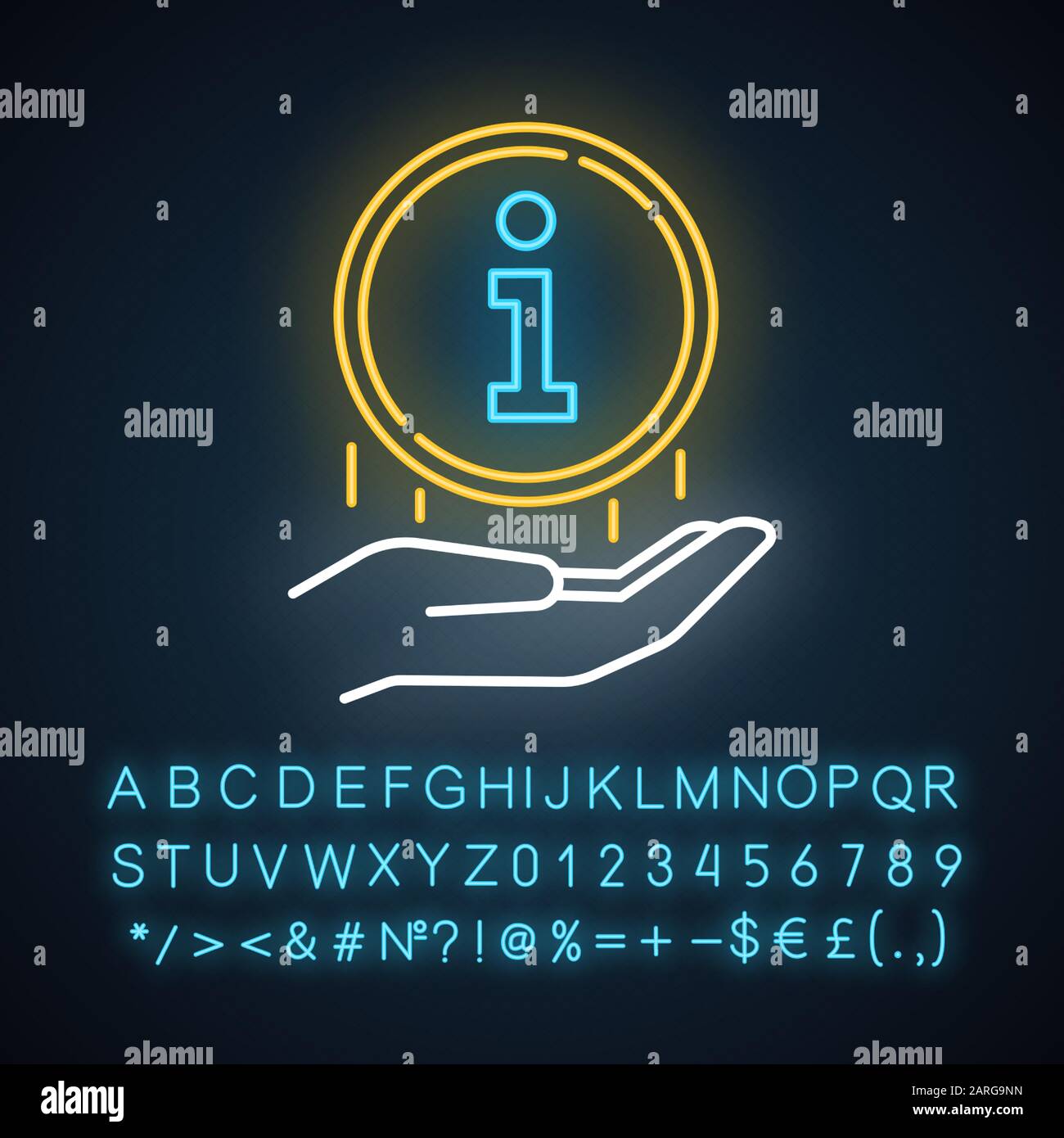 Information Industry Neon Light Icon Hand With Info Round Sign