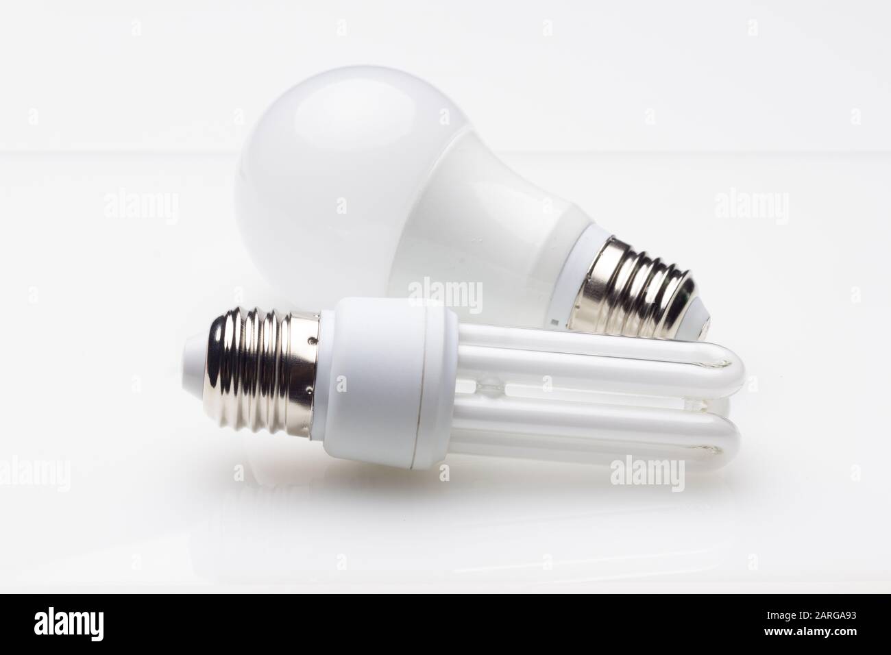 Low consumption, less heat, responsible consumption with energy; energy saving light bulbs and maximum brightness to see well, read well; Perfectly il Stock Photo